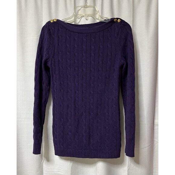 Lauren Ralph Lauren Sweaters - Lauren Ralph Lauren Sweater Cabled Cable Knit Purple Gold Button M